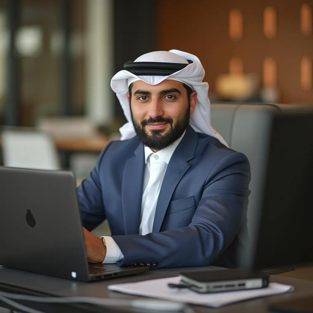 رجل أعمال عربي في مكتب دبي